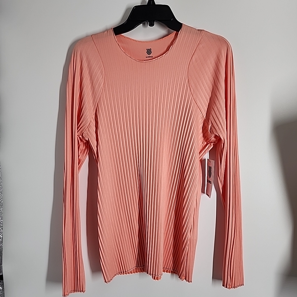 NEW K-Swiss Pleated L/S Crew Size XL Lightweight Tennis Peach